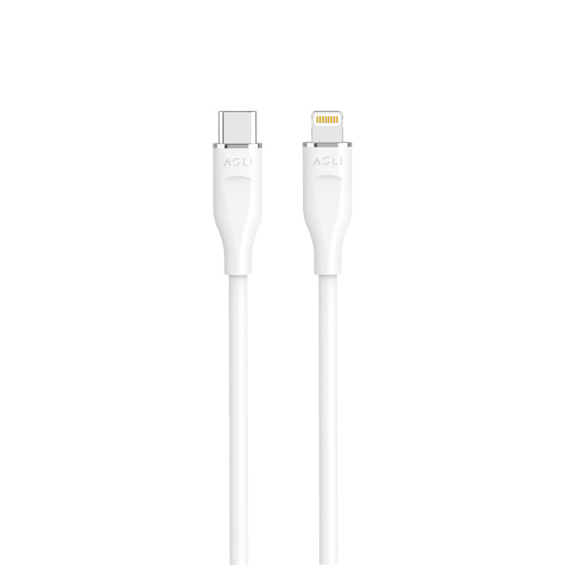 كيبل Power Wire Lux من أسلي جلوبال سيليكون USB-C إلى Lightning واحد متر | أبيض كيبل Power Wire Lux من أسلي جلوبال سيليكون USB-C إلى Lightning واحد متر | أبيض